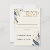 Blauw & Goud Hemelse Bruiloft RSVP Kaartje (Voorkant)
