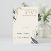 Blauw & Goud Hemelse Bruiloft RSVP Kaartje (Staand voorkant)