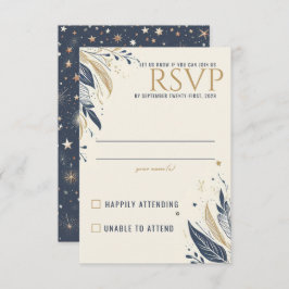 Blauw & Goud Hemelse Bruiloft RSVP Kaartje