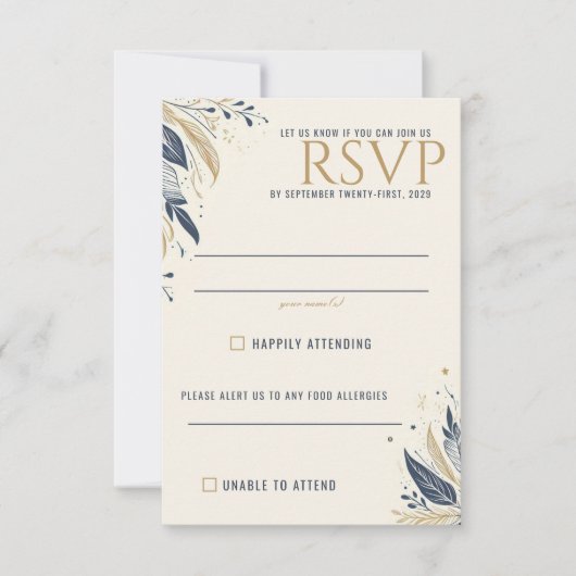 Blauw & Goud Hemelse Bruiloft RSVP Kaartje (Voorkant)