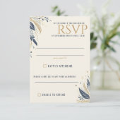 Blauw & Goud Hemelse Bruiloft RSVP Kaartje (Staand voorkant)