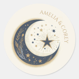 Blauw & Goud Hemelse Bruiloft Uitnodiging Ronde Sticker