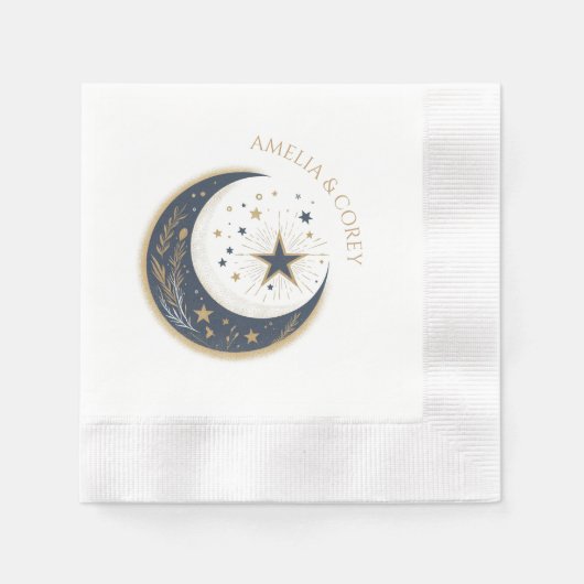 Blauw & Goud Hemelse Bruiloft Uitnodiging Servet (Voorkant)