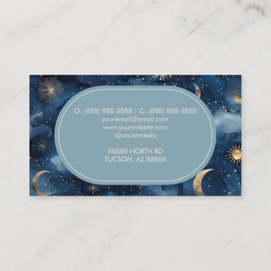 Blauw Goud Hemelse Maan Zonnesterren Custom Visitekaartje (Achterkant)