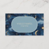 Blauw Goud Hemelse Maan Zonnesterren Custom Visitekaartje (Voorkant)