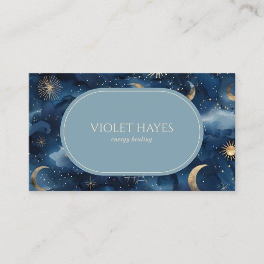 Blauw Goud Hemelse Maan Zonnesterren Custom Visitekaartje (Voorkant)