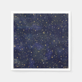 Blauw & Goud Hemelsterren Fantasievolle Waterverf Servet