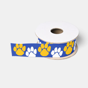 Blauw & Goud Herhalende Pawprint Grosgrain Lint