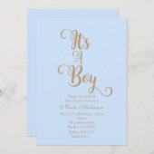 Blauw & Goud Het is een Jongen Baby Douche Uitnodi Kaart (Voorkant / Achterkant)