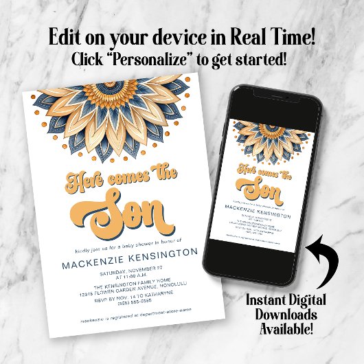 Blauw goud hier komt het Son Baby shower Kaart