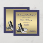 Blauw Goud Hoge Hakken Vrouwen 40ste Verjaardag Pa Kaart (Voorkant / Achterkant)