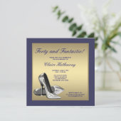 Blauw Goud Hoge Hakken Vrouwen 40ste Verjaardag Pa Kaart (Staand voorkant)