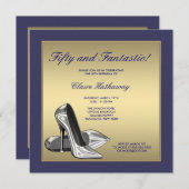 Blauw Goud Hoge Hakken Vrouwen 50ste Verjaardag Kaart (Voorkant / Achterkant)