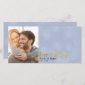 Blauw & Goud Huwelijksfoto Liefde & Dank Dank je w Bedankkaart (Voorkant / Achterkant)