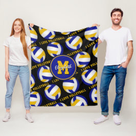 blauw goud Ik hou van volleybaltekst, meisjes spor Fleece Deken