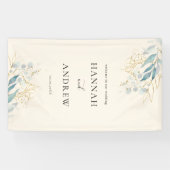 Blauw Goud (Imitat) Beige Bruiloft Collectie Spandoek (Horizontaal)