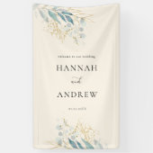 Blauw Goud (Imitat) Beige Bruiloft Collectie Spandoek (Verticaal)