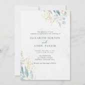 Blauw Goud (Imitat) Wit Bruiloft Collectie Kaart (Voorkant)