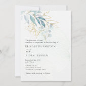 Blauw Goud (Imitat) Wit Bruiloft Collectie Kaart (Voorkant)