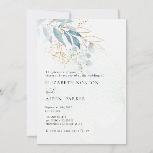 Blauw Goud (Imitat) Wit Bruiloft Collectie Kaart (Voorkant)