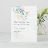 Blauw Goud (Imitat) Wit Bruiloft Collectie Kaart (Staand voorkant)