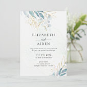 Blauw Goud (Imitat) Wit Bruiloft Collectie Kaart (Staand voorkant)