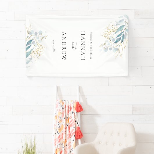 Blauw Goud (Imitat) Wit Bruiloft Collectie Spandoek (Insitu)