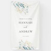 Blauw Goud (Imitat) Wit Bruiloft Collectie Spandoek (Verticaal)