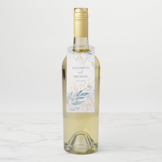 Blauw Goud (Imiteer) Waterverf Bruiloft Collectie Flessenhanger (Op fles)