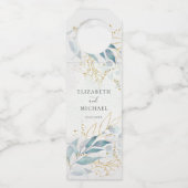 Blauw Goud (Imiteer) Waterverf Bruiloft Collectie Flessenhanger (Voorkant)