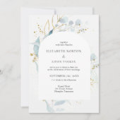 Blauw Goud (Imiteer) Waterverf Bruiloft Collectie Kaart (Voorkant)