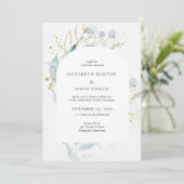 Blauw Goud (Imiteer) Waterverf Bruiloft Collectie Kaart (Staand voorkant)