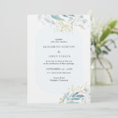 Blauw Goud (Imiteer) Waterverf Bruiloft Collectie Kaart (Staand voorkant)