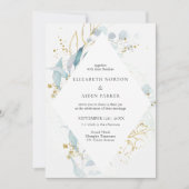 Blauw Goud (Imiteer) Waterverf Bruiloft Collectie Kaart (Voorkant)