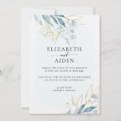 Blauw Goud (Imiteer) Wit Bruiloft Collectie Invi Kaart (Voorkant)