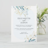 Blauw Goud (Imiteer) Wit Bruiloft Collectie Invi Kaart (Staand voorkant)