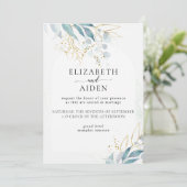 Blauw Goud (Imiteer) Wit Bruiloft Collectie Kaart (Staand voorkant)