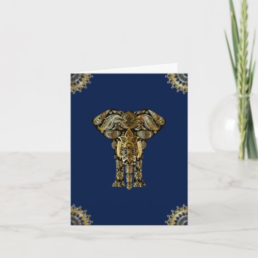 Blauw goud Indische olifant Notitiekaartje (Voorkant)
