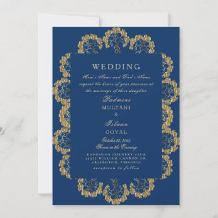 Blauw & Goud Indische stijl trouwfeest  Kaart