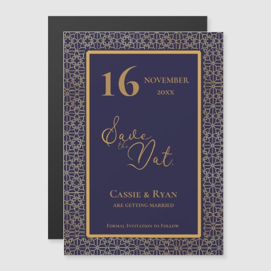 Blauw Goud Ingewikkeld Ontwerp Trouwen Save the Da (Voorkant / Achterkant)