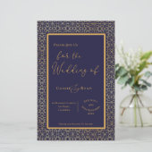 Blauw Goud Ingewikkelde Ontwerp Huwelijksuitnodigi (Staand voorkant)