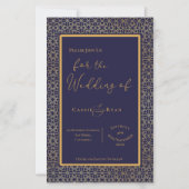 Blauw Goud Ingewikkelde Ontwerp Huwelijksuitnodigi (Voorkant)