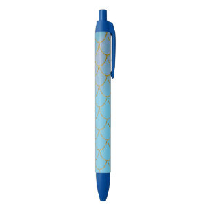Blauw & Goud Iriserend Glanzend Zeemeermin Schubbe Blauwe Inkt Pen