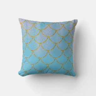 Blauw & Goud Iriserend Glanzende Zeemeermin Schubb Kussen