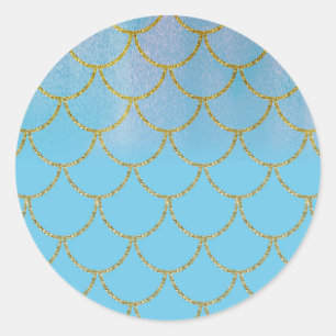Blauw & Goud Iriserende Glans Zeemeermin Feestje Ronde Sticker