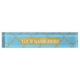 Blauw & Goud iriserende glans zeemeermin schubben Naambordje