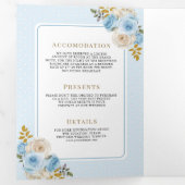 Blauw Goud Ivoor Bloemrozen Alles in Eén Trouwfees Drieluik Uitnodiging (Binnenzijde eerst)