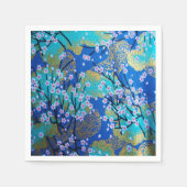 Blauw Goud Japans Kimono Bloemen Decoupage Papier Servet (Voorkant)