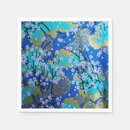 Blauw Goud Japans Kimono Bloemen Decoupage Papier Servet