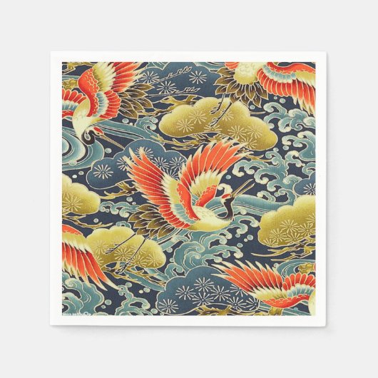 Blauw Goud Japans Kimono Vogel Decoupage Papier Servet (Voorkant)